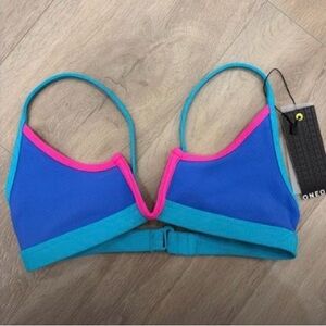 Colorblock Blue & Pink V-Neck Bikini Top